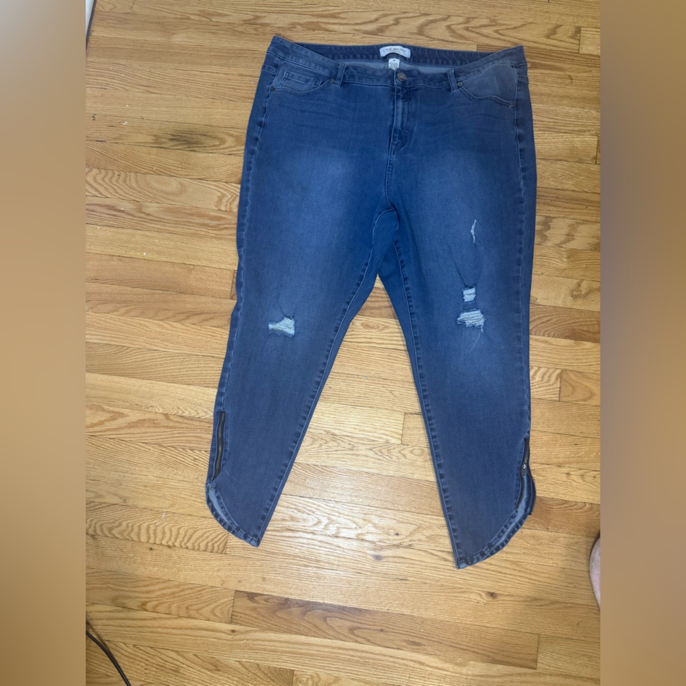 Lane Bryant Blue Denim Overalls with Distressed Details